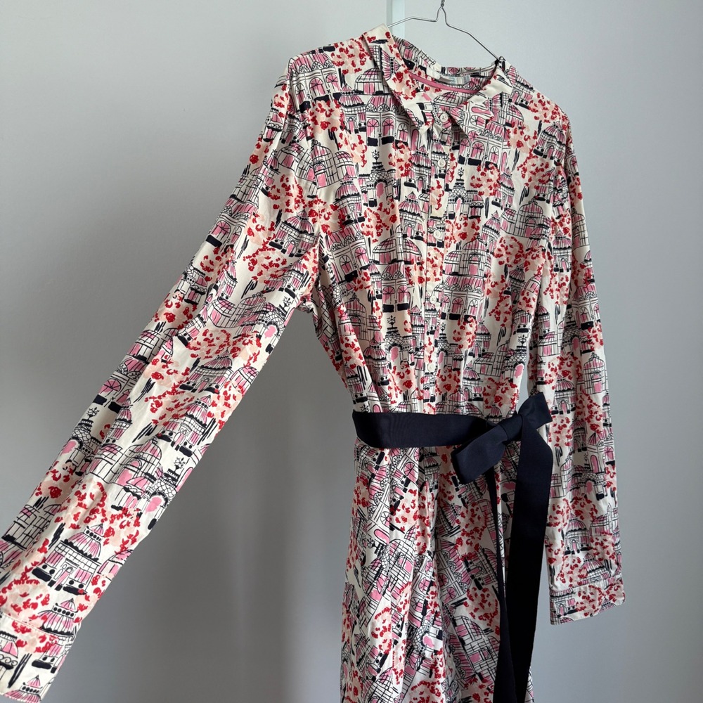 Boden Cotton Paris Print Quirky Art to Wear Belted Collared Shirt Dress 16 Pink - Picture 6 of 8